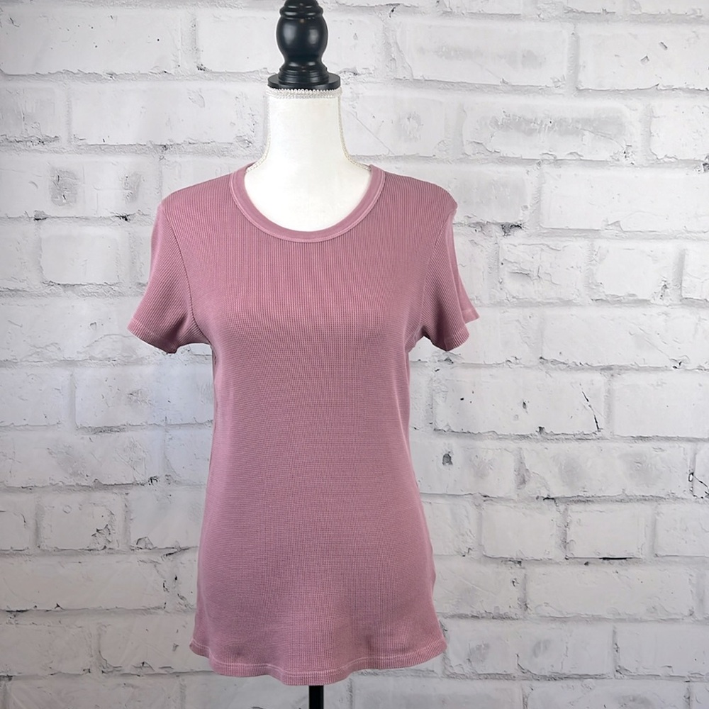 NSF 100% Cotton Made in USA Short Sleeve Crew Neck Waffle Tee Shirt Mauve